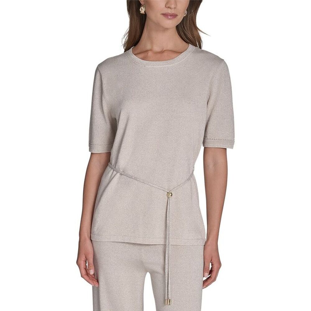 Halston Womens Belted Short Sleeve Sweater